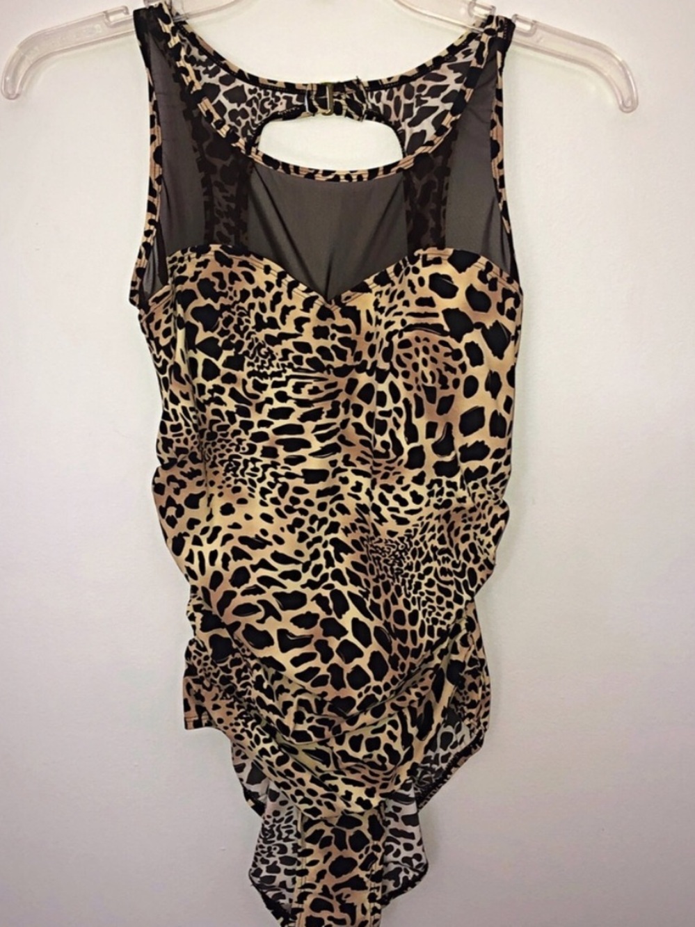 Jones New York Leopard Mesh-Accent Bathingsuit - Black & Tan